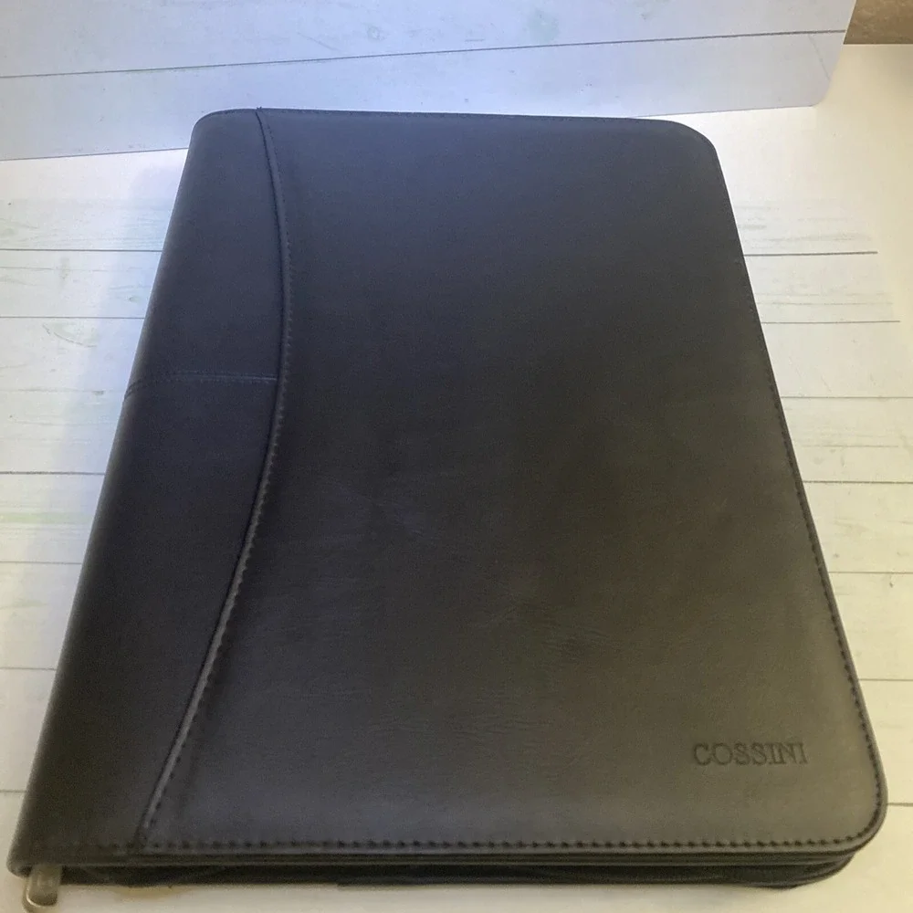 Cossini Black Superior Vegan Leather Business Portfolio with Zipper –